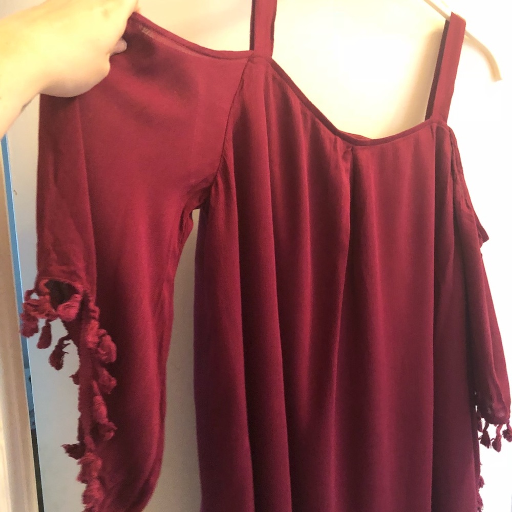 Maroon short cotton cold shoulder dress